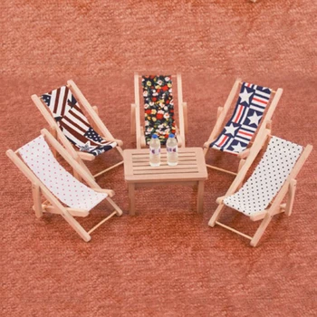 

1PC Wooden Lounge Chair Striped for 1/12 Dollhouse Miniature Furniture for Dolls Dollhouse Beach Chair Christmas Gift Kids toy