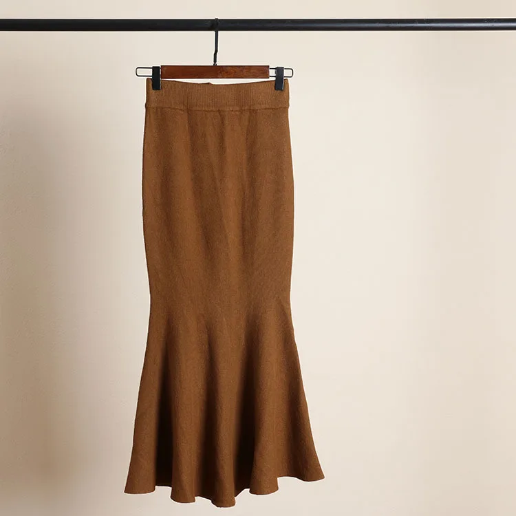 Faldas mujer moda, модные длинные юбки, Женская юбка рыбий хвост, высокая талия, faldas largas mujer, толстая вязаная юбка миди - Цвет: yellow