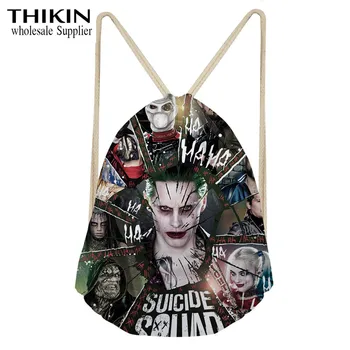 

THIKIN Suicide Squad Joker Print String Shoulder Rucksack Girls Strap Drawstring Bag Small Cinch Daypack Mochila Bolsa Customize