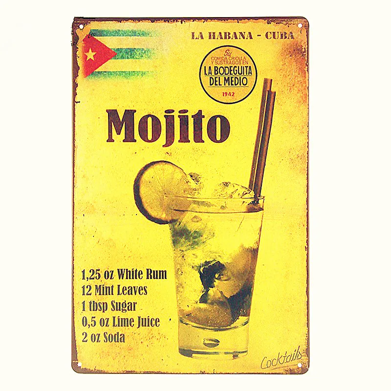 MOJITO CUBA LIBRE Коктейльные металлические вывески домашний декор винтажные оловянные вывески для паба домашние декоративные тарелки металлические вывески настенные таблички - Цвет: Цвет: желтый