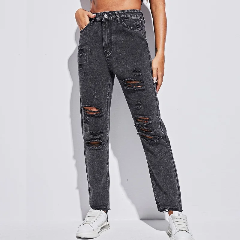 Fashion Women Ripped Jeans Fall 2021 
