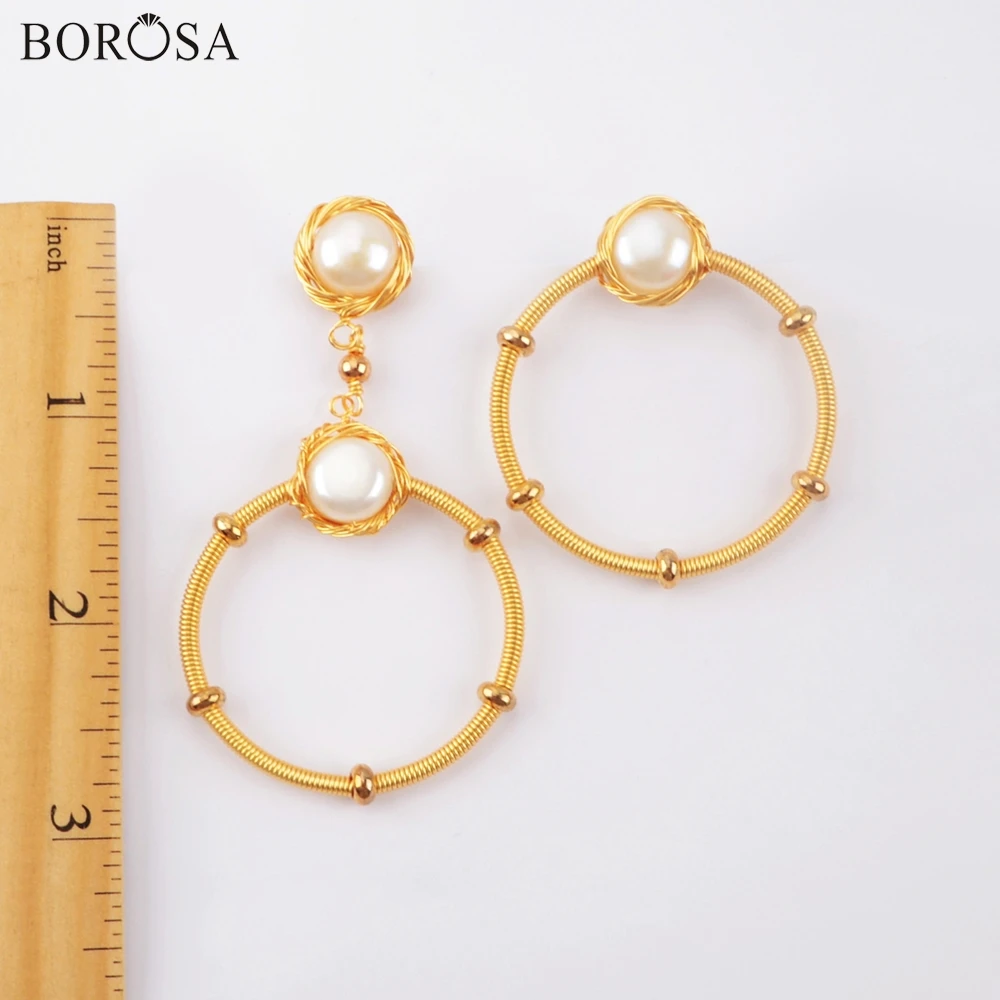 BOROSA 2/3 пары детских хлопковых утепленных колготок на круг из натурального жемчуга провода Обёрточная Бумага серьги Асимметричная серьга в золотой обруч серьги для женщин, ювелирные изделия для свадьбы WX1212