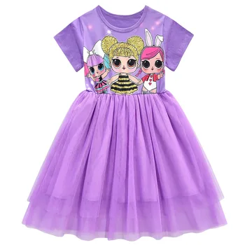 Girls Lol Dress Toddler Baby Lol Doll Clothes Kids Cartoon Print Princess Dress Children Short Sleeve Birthday Vestido for Girl 1