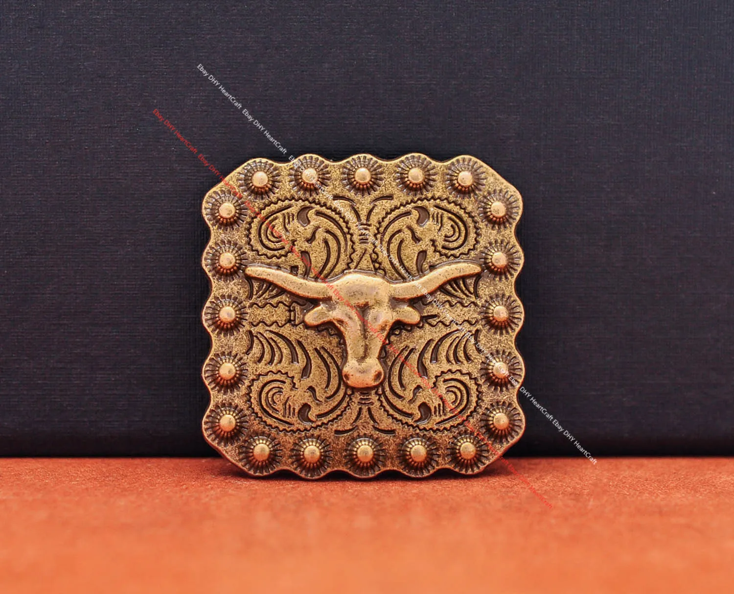 10X 35*35MM Square Brass Plated Western Berry Flower Bull