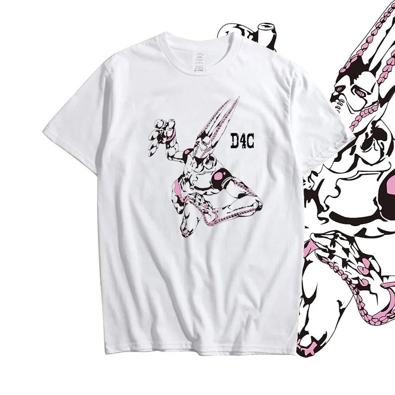 Высокое качество Q унисекс с рисунком из аниме JoJo невероятное приключение Funny Valentine D4C футболка Повседневное хлопок JoJo D4C футболка