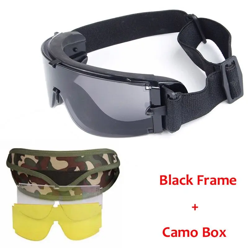 USMC X800 тактические очки армейские охотничьи Пейнтбол страйкбол защитные очки ветрозащитные мотоциклетные очки 3 линзы - Цвет: Camo Box X800 Black