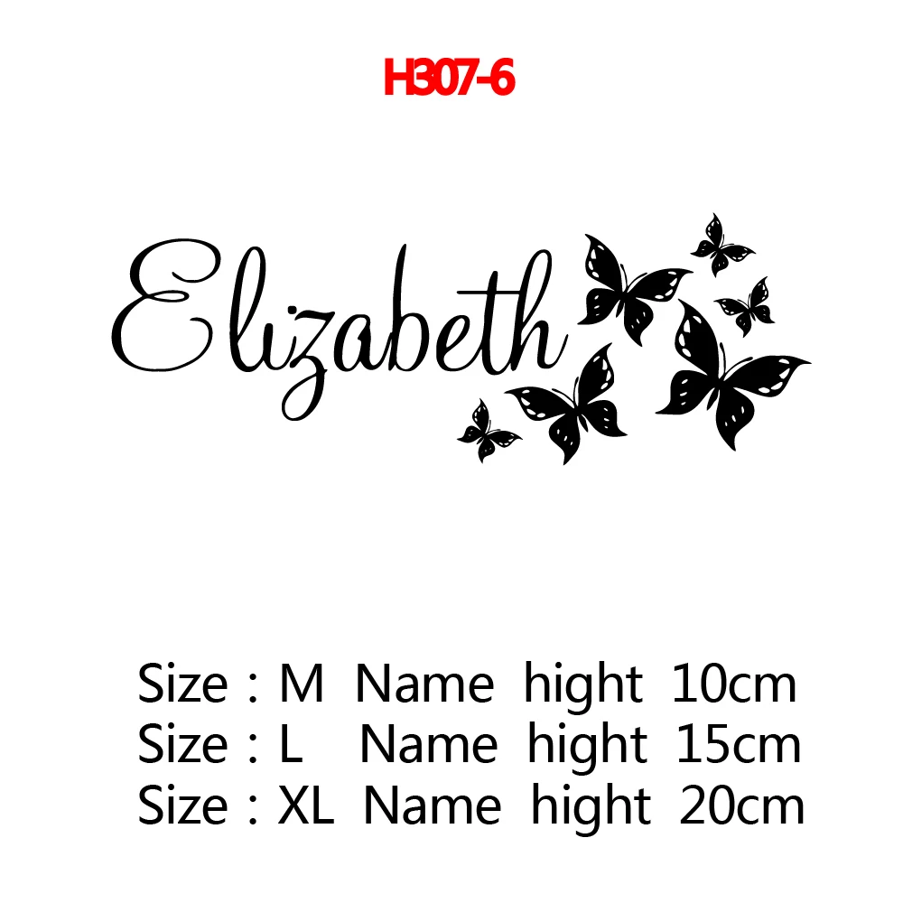 H307-6 Butterfly Custom Name Wall Sticker Self Adhesive Vinyl Heart Stars Wallpaper For Nursery Babys Room Bedroom Decoration Decals - Цвет: H307-6