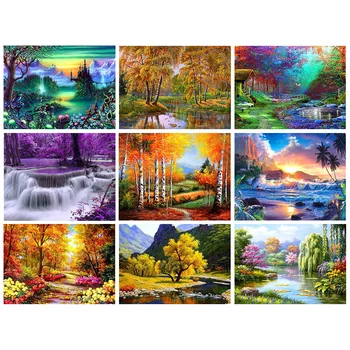 

5D Diy Daimond Paintings Cross-stitch Landscape 3D Diamond Mosaic tree picture Rhinestones Diamond Embroidery Scenery home decor