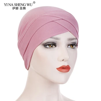 

1pc Women Muslim Hijab Inner Hijab Caps Ladies Islamic Cross Headband Head Wrap Women Muslim Hijab Pure Color Muslim Headscarf