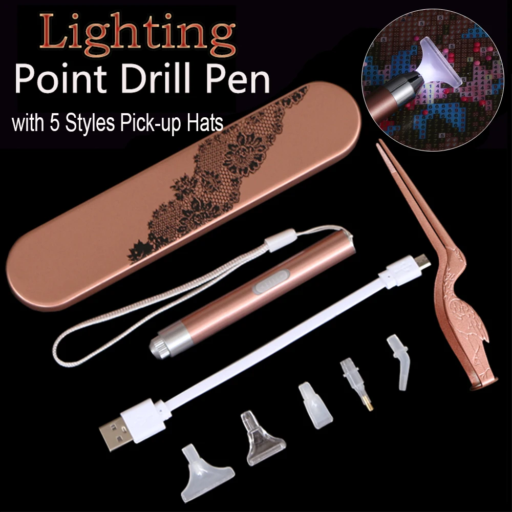 USB Rechargeable Lighting Point Drill Pen 5D Diamond Painting Tools Drill Pen for Cross Stitch Diamond Embroidery Accessories