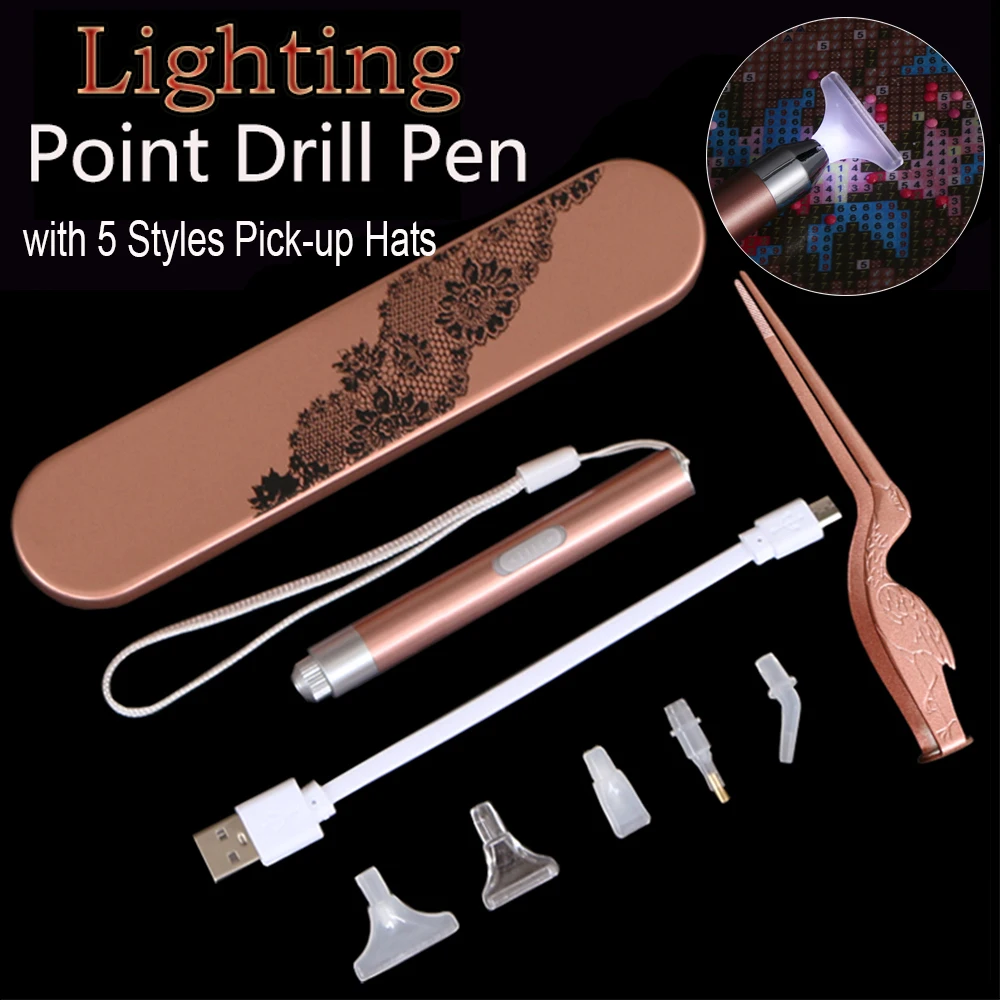 USB Cable Rechargeable Tool 5D Diamond Painting Lighting Point Drill Pen Set 