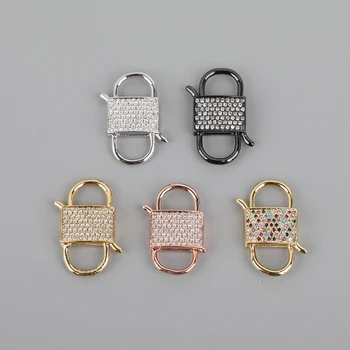 

5Pcs/Lot 13X25mm CZ Micro Paved Oval Lock Lobster Clasps Pendant Jewelry,Zirconia Lock Carabiner Clasps DIY Necklace Making