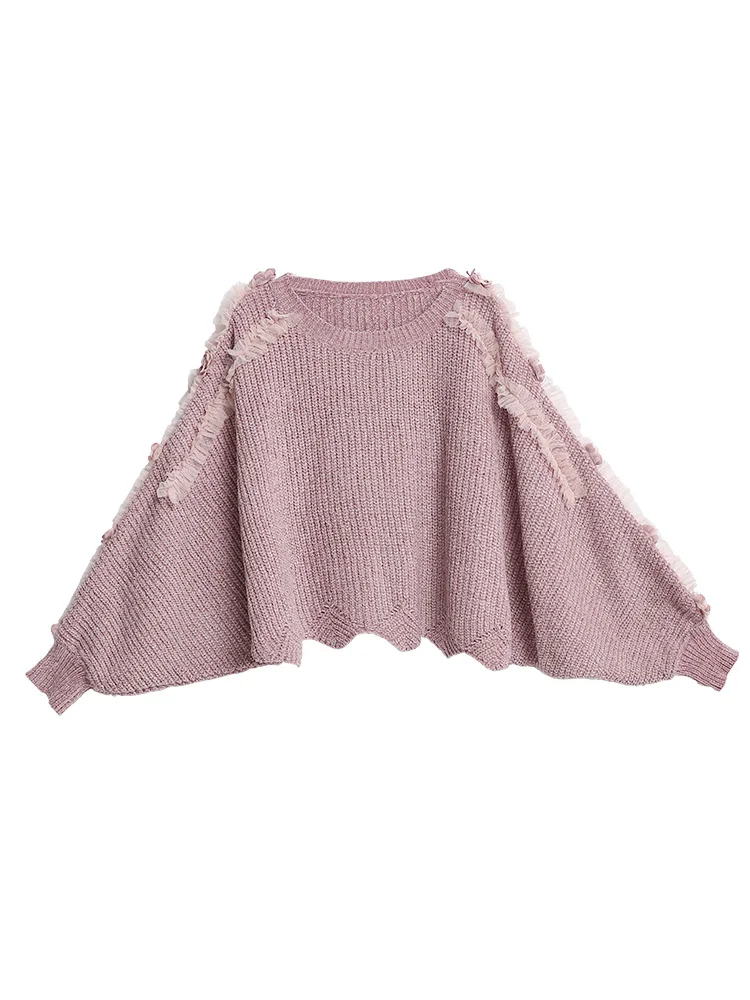 Pull femme nouveaute Женский Осенний свободный стиль негабаритный сладкий рукав «летучая мышь» Повседневный Свободный пуловер короткий розовый вязаный свитер