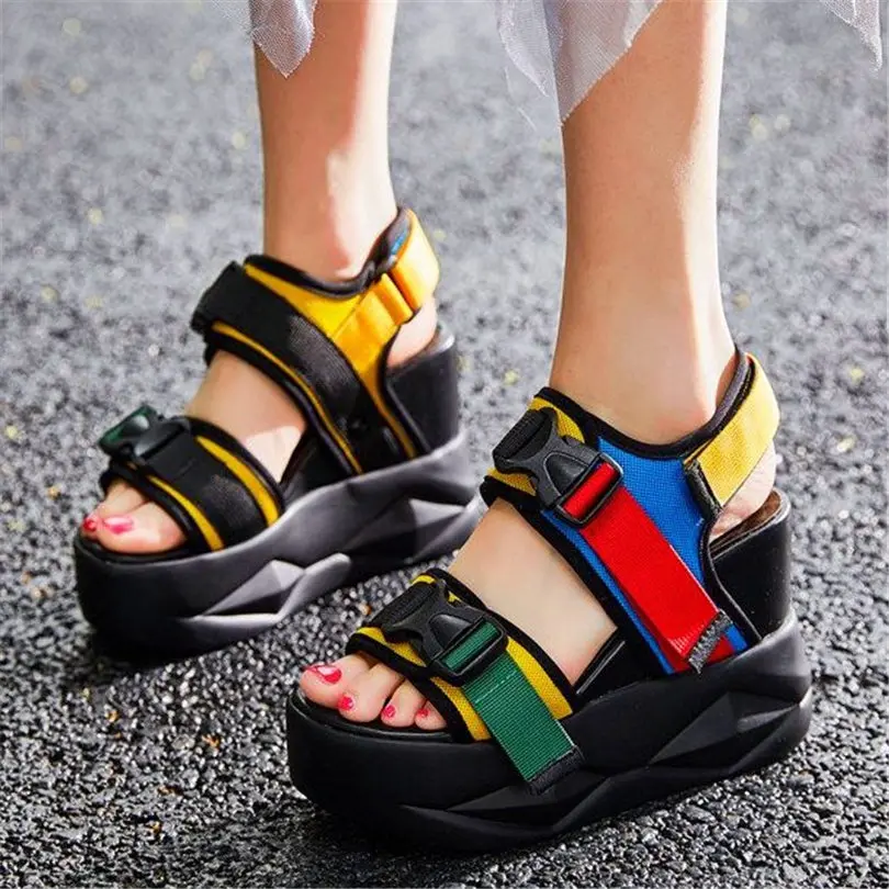 

Gladiators Women's Cotton Nylon Strap Platform Wedge High Heel Sandals Open Toe Summer Party Pumps Casual