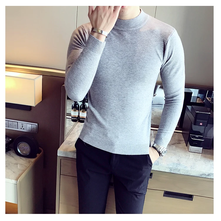 YASUGUOJI, новинка, Осенний модный мужской свитер с высоким воротом, Мужской приталенный свитер, базальная одежда, вязаный пуловер и свитеры для мужчин - Цвет: grey M20