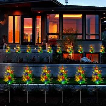 

2pcs Outdoor Waterproof Easy Install Fence LED Solar Lamp Garden Ground Insert Lawn Cypress Tree Decorative Front Door Landscape