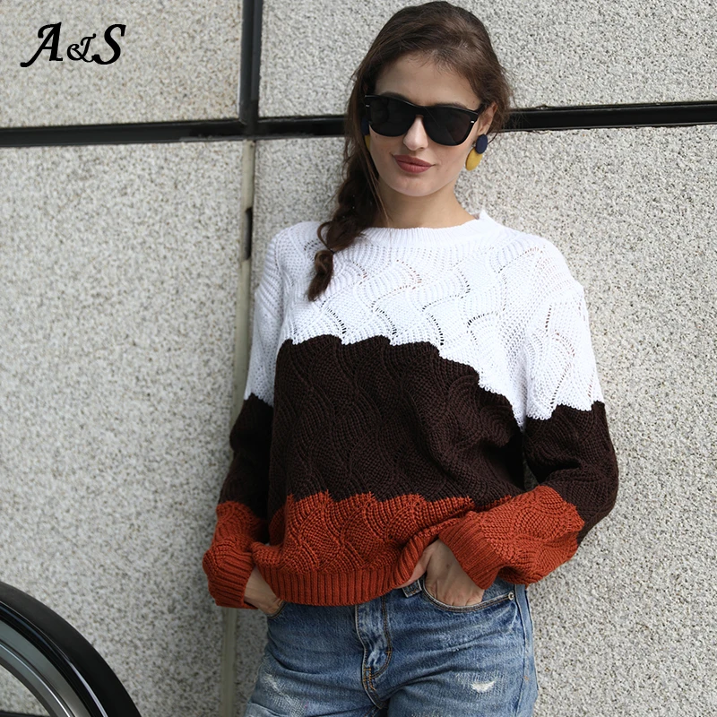 Womens Sweaters 2019 Ladies Girl Autumn Knit Sweater Women Oversize Pull Femme Patchwork Pullover Long Sleeve Winter Sweater