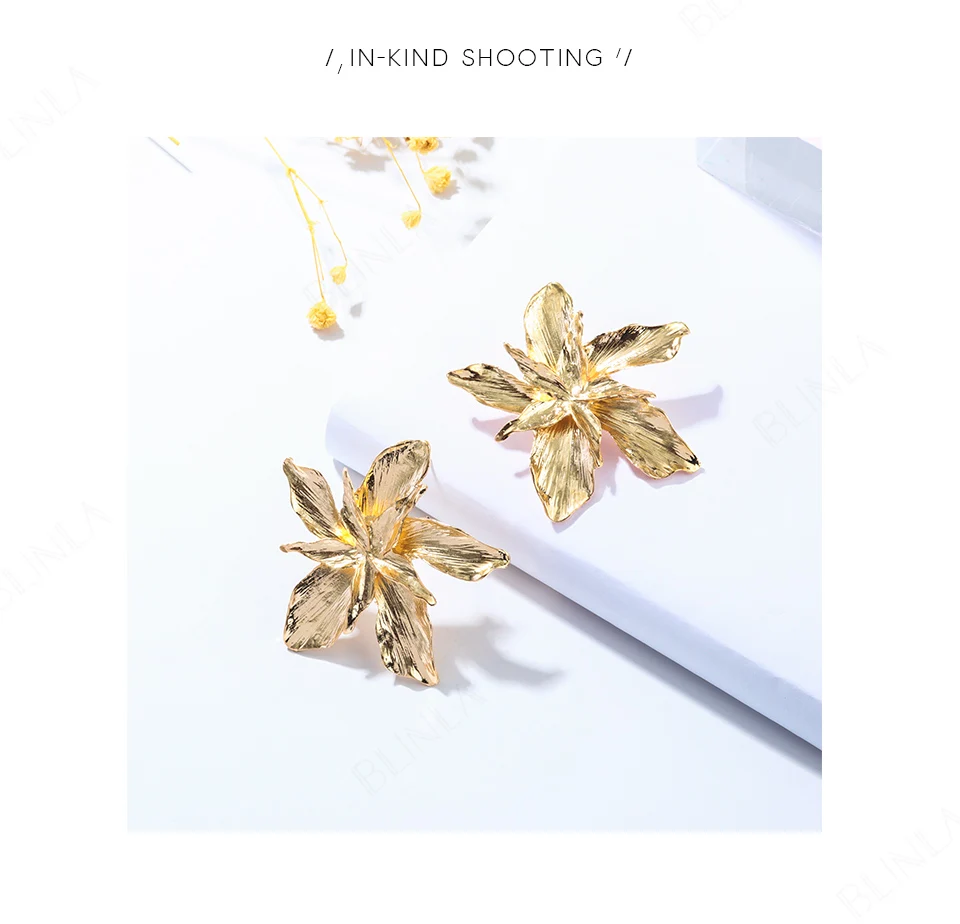 BLINLA New Vintage Gold Geometric Drop Earrings for Women Fashion Big Metal Leaf Dangle Earring Statement Jewelry Wholesale