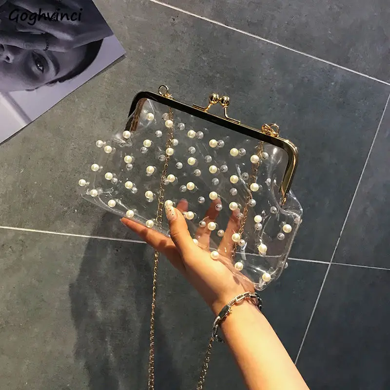 

Transparent Bags Pearl Women Chain Shoulder Satchel Fashion Chic Womens Clear Elegant Versatile Casual Designed Ulzzang