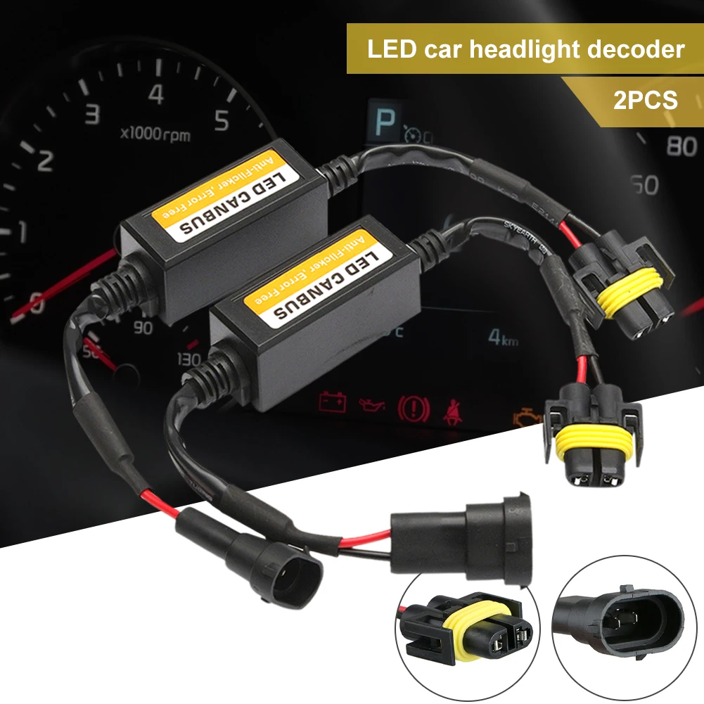 2pcs H8/H11 LED Headlight Decoder Adapter Canbus Anti-Flicker Harness Bulbs Resistor Decoder Warning Error Canceller