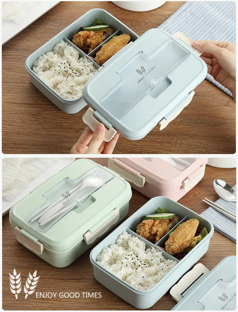 Microwave Lunch Box Wheat Straw Dinnerware Food Storage Container Children Kids School Office Portable Bento Box