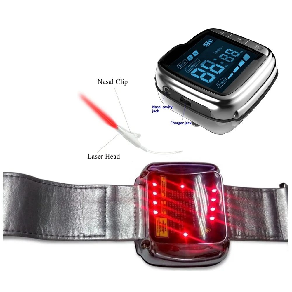 

650nm Soft Cold Laser Low Level Laser Therapy Wrist Watch Style Device Red Light Therapy for Rhinitis sinusitis Hypertension