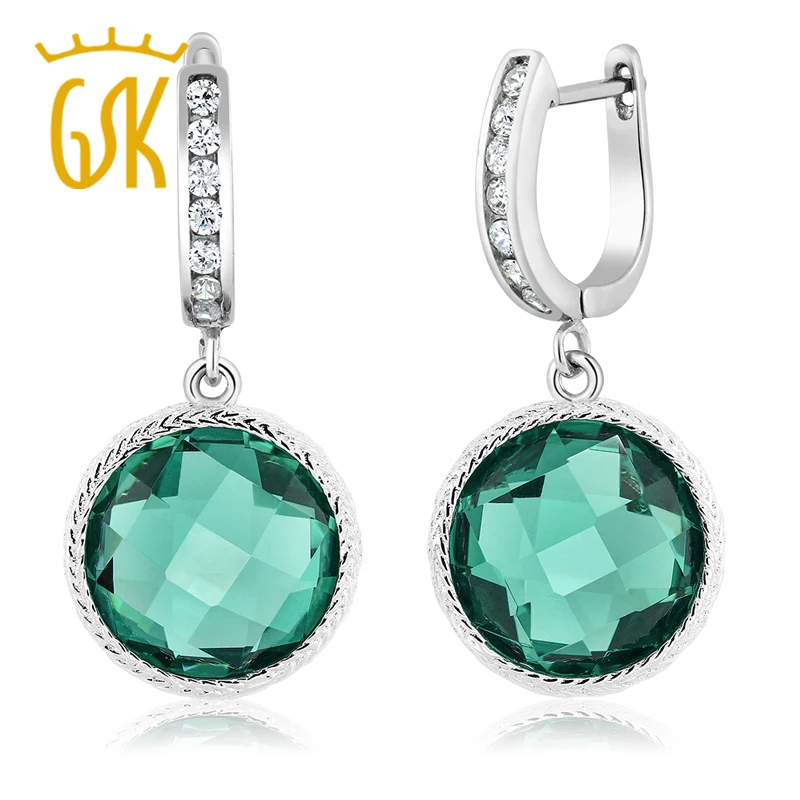 GemStoneKing 12 5 cttw круглые шахматные зеленые нано параибы висячие серьги из