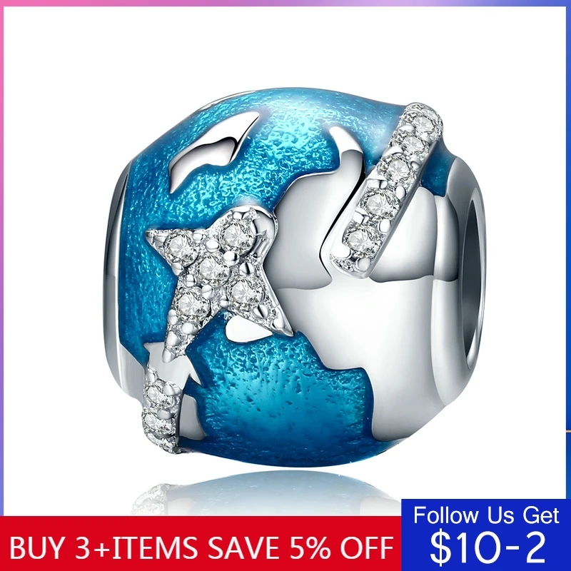 

CodeMonkey Genuine 100% 925 Sterling Silver World Traveling & Dazzling CZ Blue Enamel Beads Fit Bracelets Jewelry Gift S925 C183