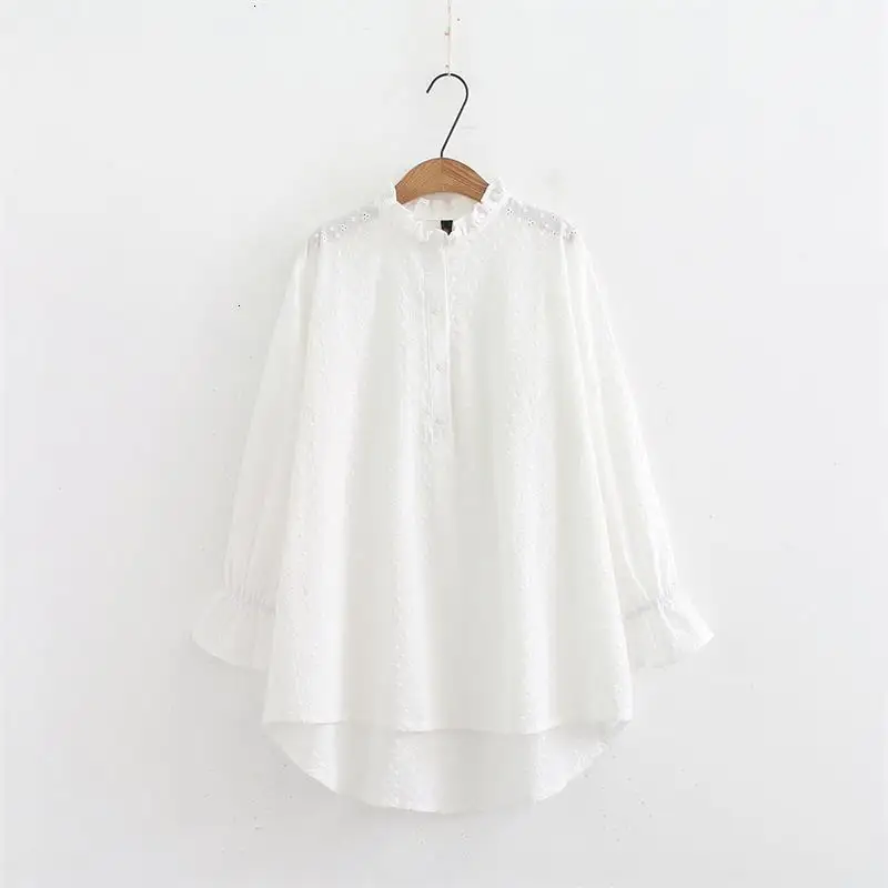 

Plus size rumours Hard women's clothes Spring women's tops and blouses Offered long white sleeves cotton shirt