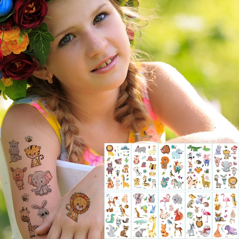 Animals Tattoo-Sticker Kids-Sets Rainbow Bear-Lion Cartoon for Children Unicorn 10pcs/Lot