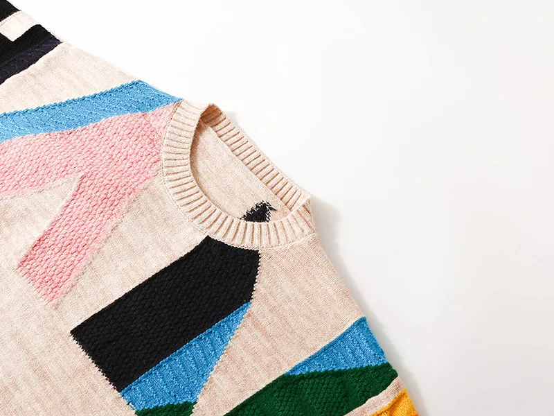 Корейский стиль лоскутный цвет женские свитера пуловеры Подиум длинный рукав женский Зимний вязаный свитер Пуловеры Одежда
