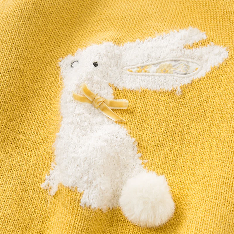 DBJ11497 dave bella/осенний милый вязаный свитер с рисунком кролика для маленьких девочек детский Модный пуловер шикарные топы для малышей
