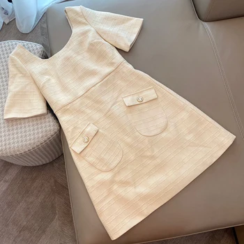 

Solid Dress Women Summer Party Elegant O-neck Short Sleeve Dress Fashion New Women Mini Dress