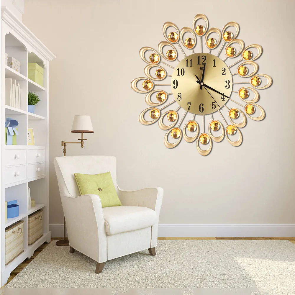 Large 3D Gold Diamond Wall Clock Alloy for Home Living Room Decoration DIY Clocks Crafts Ornaments Gift 37cmx16cm CD | Дом и сад