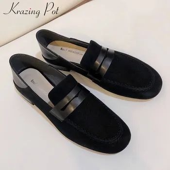 

Krazing pot fashion classic soft sheep suede loafers shoes round toe low heels slip on daily wear comfortable women pumps l16