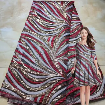 

Velvet African Sequin stripe Lace Fabric For Sewing Dress 2020 High quality 5yards French Mesh Tulle Embroidered Lace Fabric