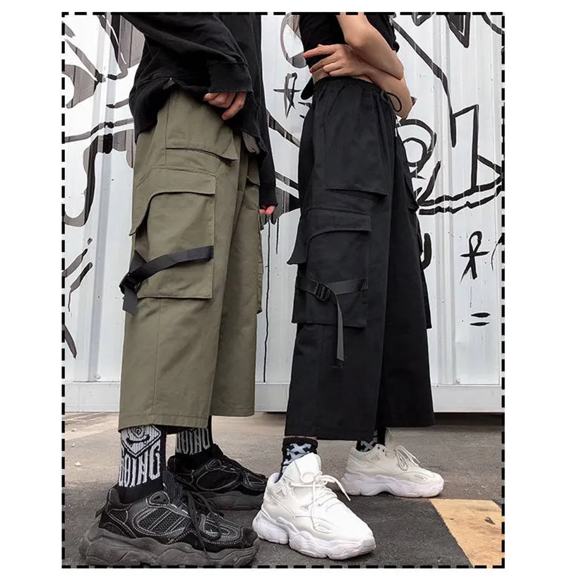 Harajuku женские брюки-карго уличная эластичная высокая талия Черные Серые свободные женские карманы брюк pantalon femme хип хоп брюки