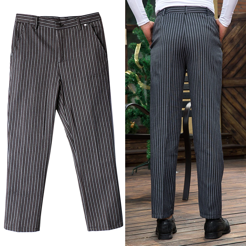 Mens Womens Chef Uniforms Baggy Pants Trousers 2 Pockets Restaurant Kitchen Uniform Cook Trousers Elastic Waist M-4XLStripe