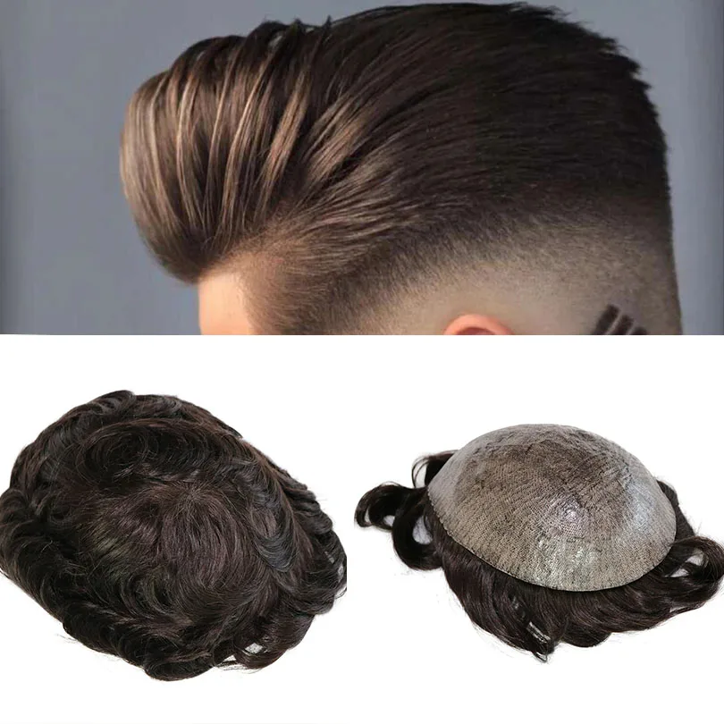 Super Durable Thin Skin Toupee Full Pu Brown Blonde Black Hair Men's Human Hair Wig Male Capillary Prosthesis Replacement System human hair toupee
