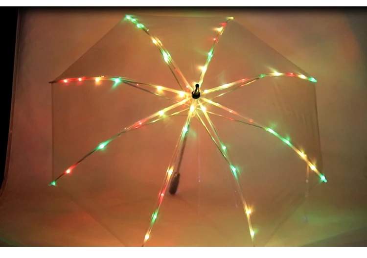 

10pcs/lot Rainbow color Umbrella LED Luminous Transparent Umbrellas Flashlight Flash light Torch party birthday christmas gifts