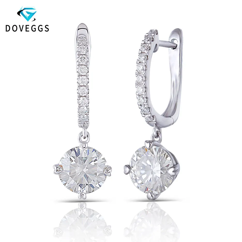 

DovEggs Sterling Solid 925 Silve Center 6.5mm GH Color Hearts and Arrows Cut Lab Grown Moissanite Halo Hoop Earrings with Accent