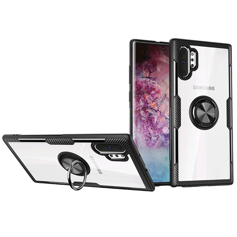 Чехол-держатель для пальцев для samsung Galaxy Note 10, чехол из ТПУ, рамка для автомобиля, магнитный Жесткий Чехол для samsung Note 10 Plus S10 Plus, чехол - Цвет: Black