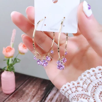 

Simple Sweet Crystal Pendant Hoop Earrings For Women 2020 New Fashion Gold Color Big Round Circle Earrings Wedding Party Jewelry