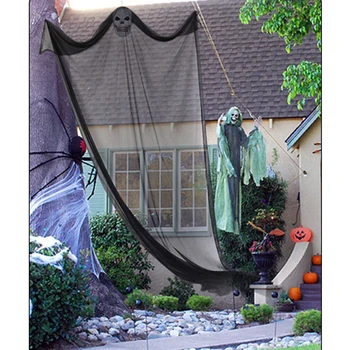 

Human Skeleton Cosplay Curtain Prank Horror Hanging Ghost Bay Window Zombie Mask Gauze Halloween Props Bar KTV Ornament