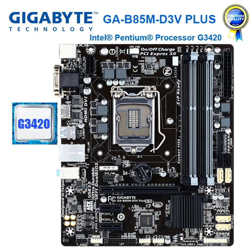 ^*Best Offers GIGABYTE GA-B85M-D3V Plus with CPU G3420 Desktop Motherboard B85 Socket LGA 1150 DDR3 32G Original Refurbished Mainboard