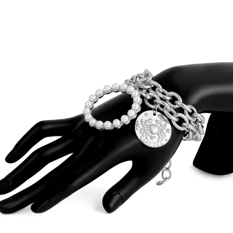 2 шт./компл. искусственные круглые бусы цепочка с жемчужным кулоном браслеты из нержавеющей стали, ювелирные изделия, многослойные резные Краб браслет Роскошные ювелирные изделия