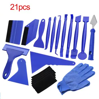 

21PCS Blue Portable Felt Edge Squeegee Car Vinyl Wrap Application Tool Scraper Decal Auto Car Cleaning Car Brush Accessories