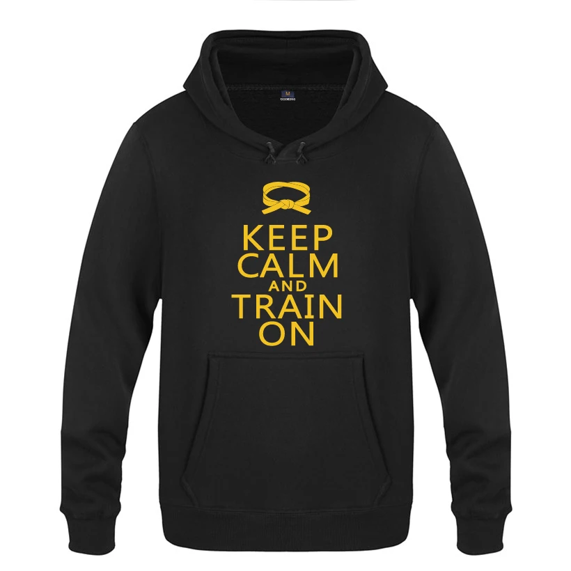 Мужская Флисовая Толстовка с капюшоном надписью KEEP CALM AND TRAIN ON - Judo Jujitsu 2020 | одежда