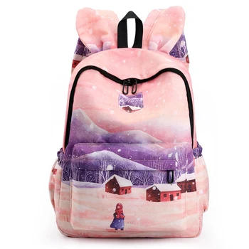 

School bags Schoolbag Backpack for Girls Backpack for teenage girls multi Color Printing Rabbit ears Lovely Fashion Korean style