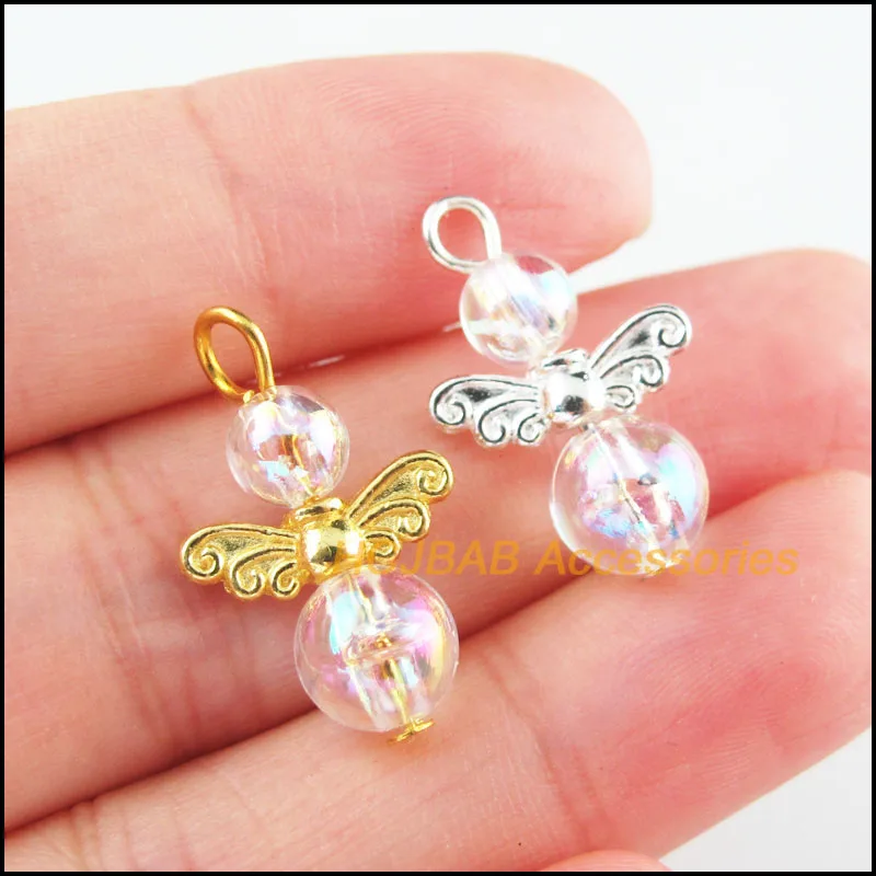 

20Pcs Retro Gold Silver Plated Colored Acrylic Angel Charms Pendants 14x21mm